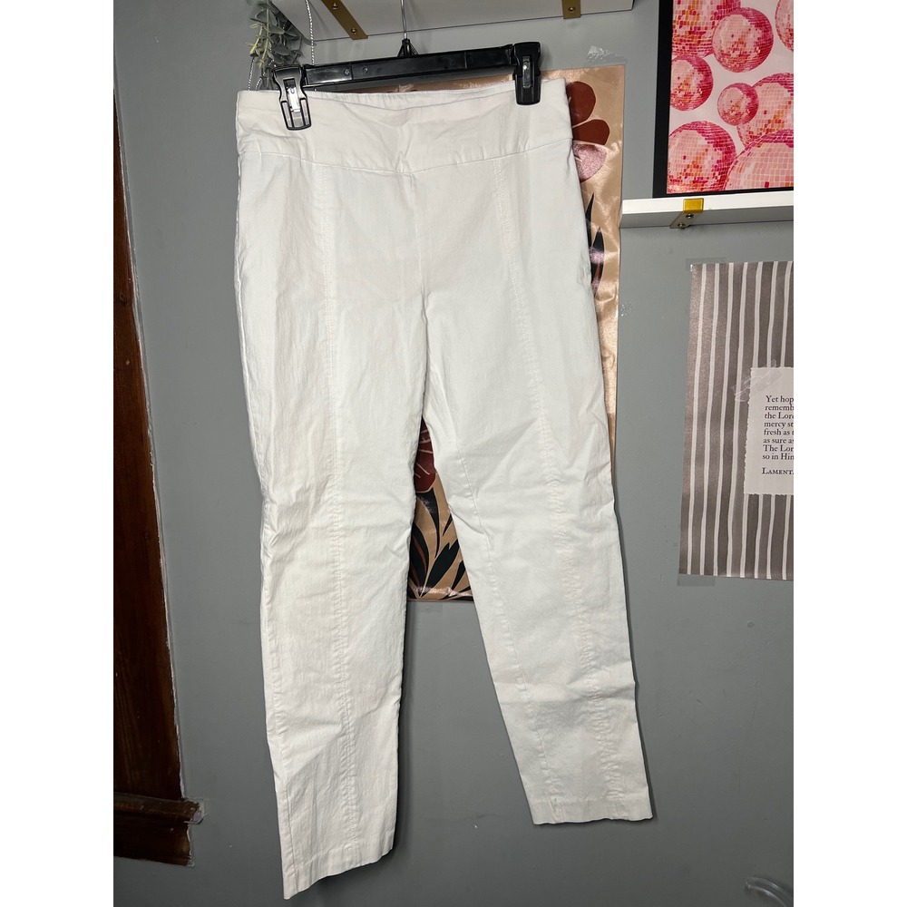 Zac & Rachel Womens White Pull On Pintuck Seam Straight Leg Pants Size 10